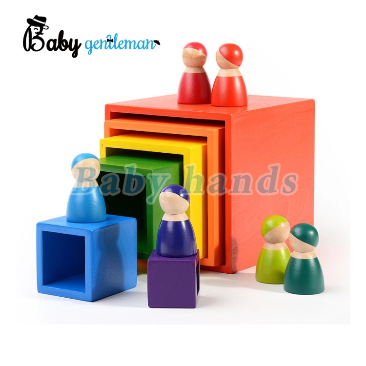 Top Sale Geometric Shape Wooden Rainbow Blocks Toys for Kids Z13291d
