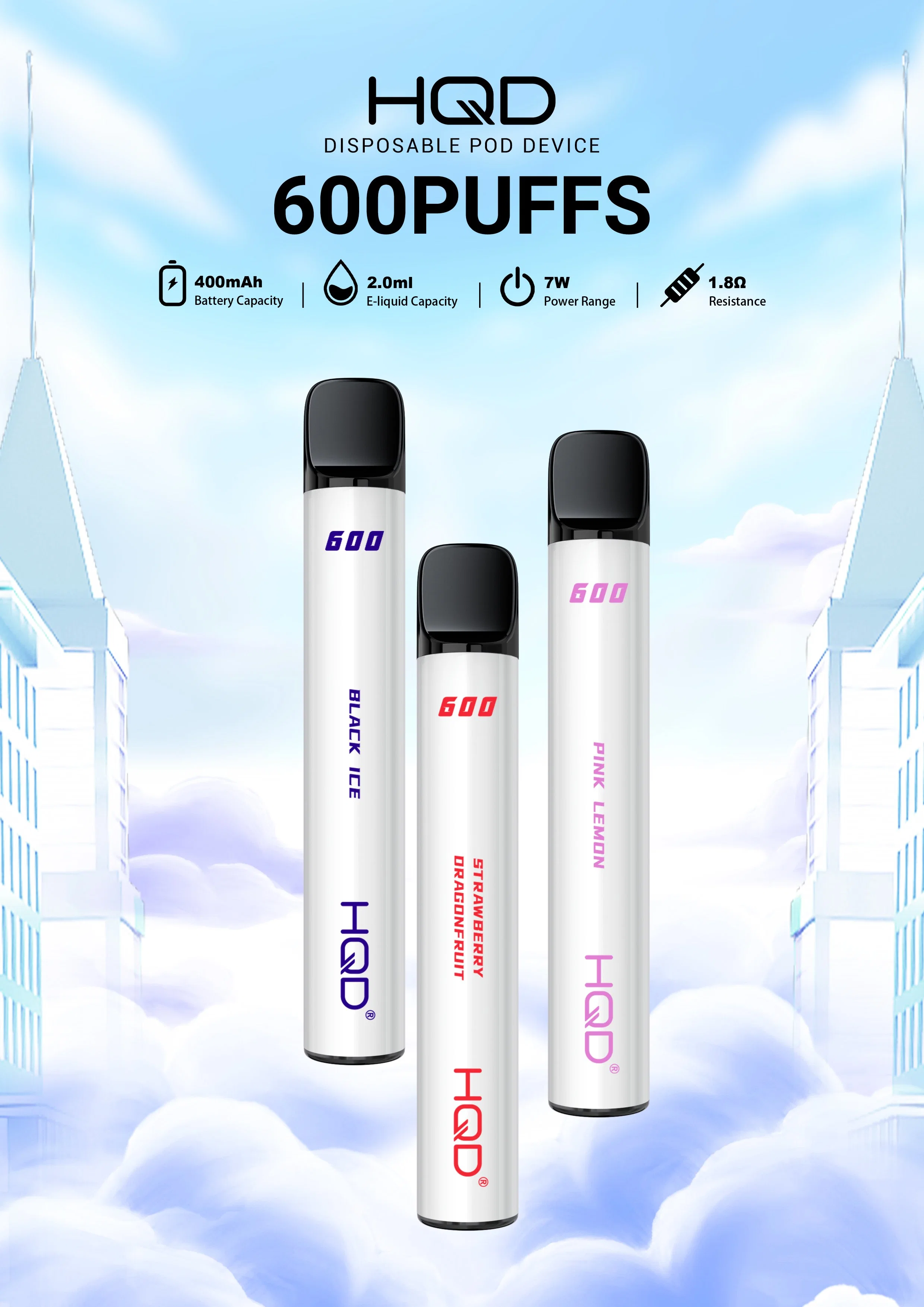 Hqd 600 Grape Ice Flavor 600puffs Disposable/Chargeable E Cigarette Wholesale/Supplier I Vape