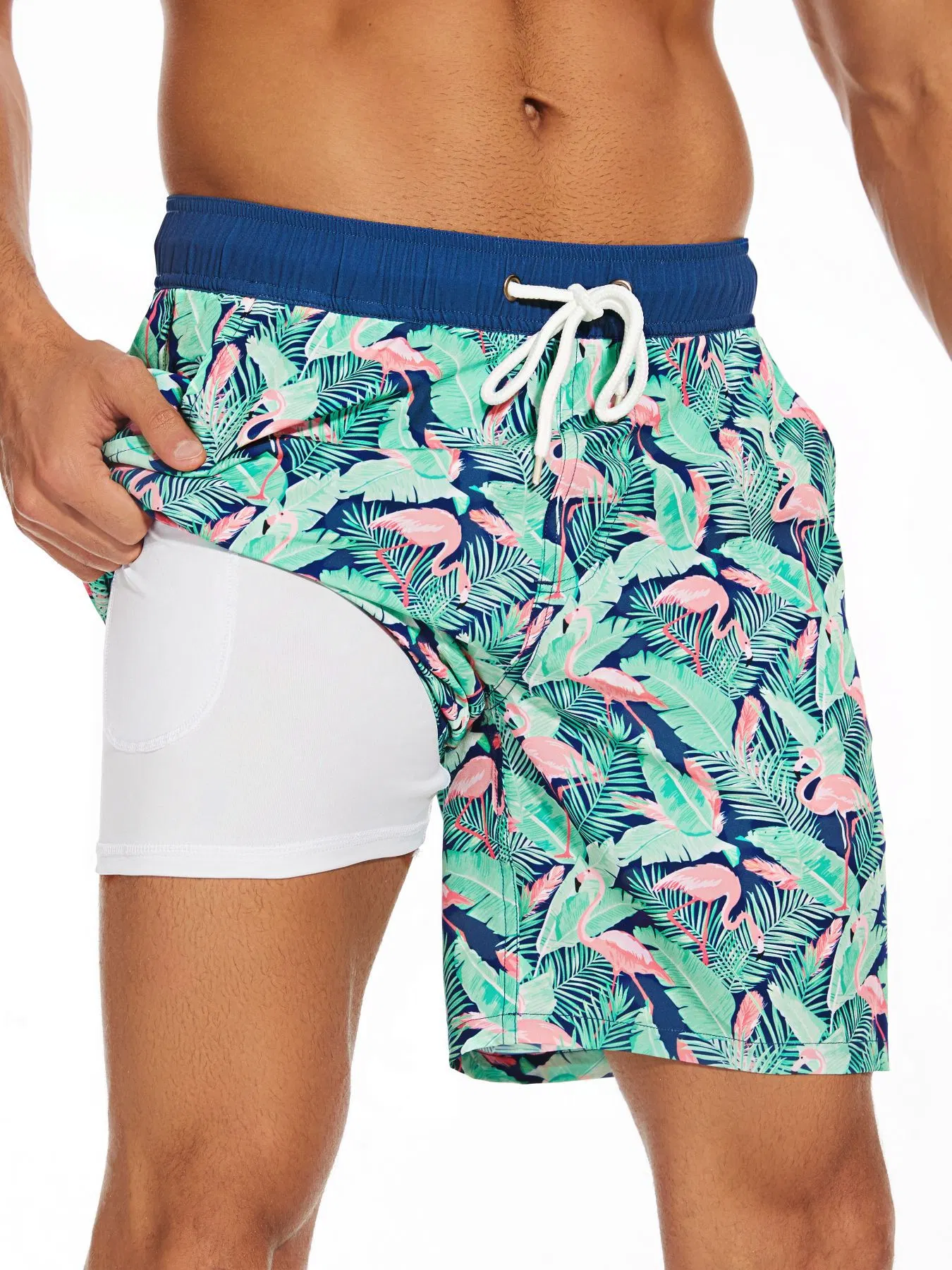 Personalizado 2 en 1 bordeado el Athletic emparejador de deportes de playa Mens Swim Shorts