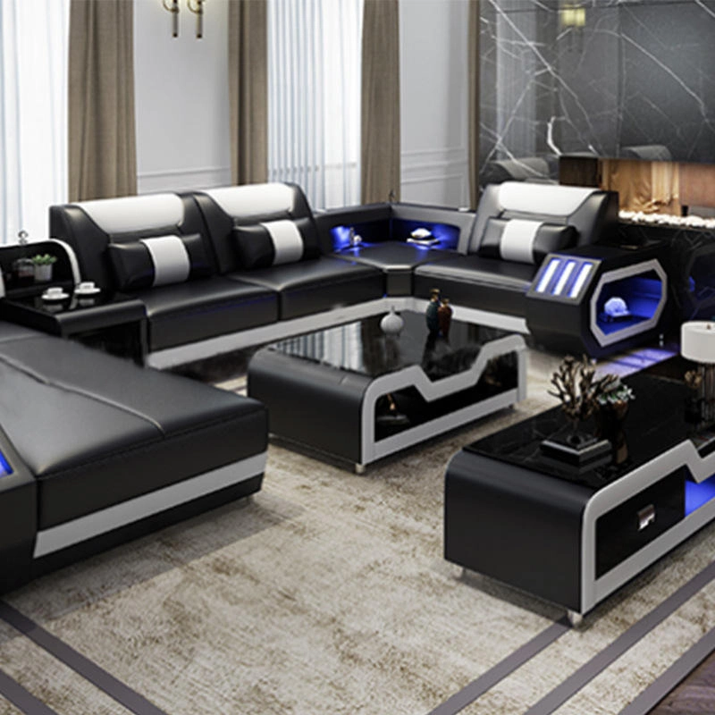 Living Room Leather Sofas for Home Luxury Royal Sofa Set 5 Seater Couch Living Room Lounge LED Sectional Sofas