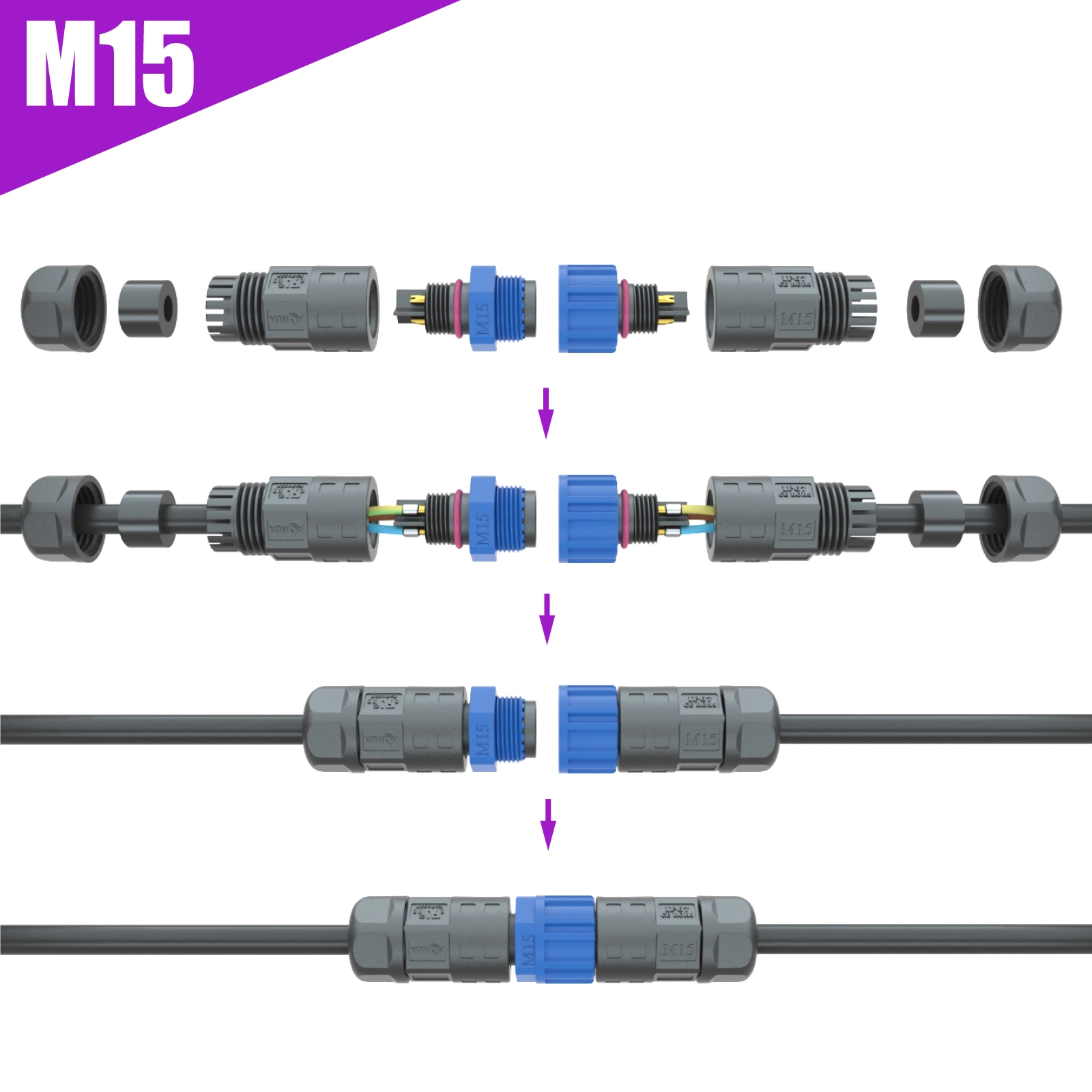 UL M15 2Fil à fil de la broche mâle femelle connecteur étanche pour l'équipement agricole IP 67