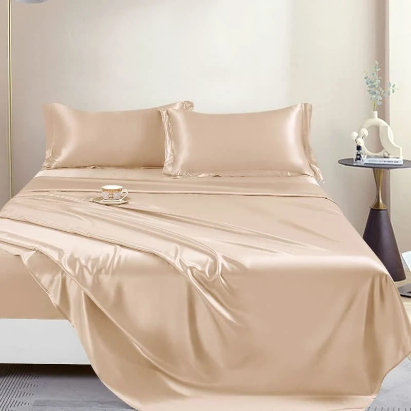 Home Textile Silk Fabric Bedding Duvet Quilt Comforter Sets Bedsheets Silk Pillowcase Bedding Set