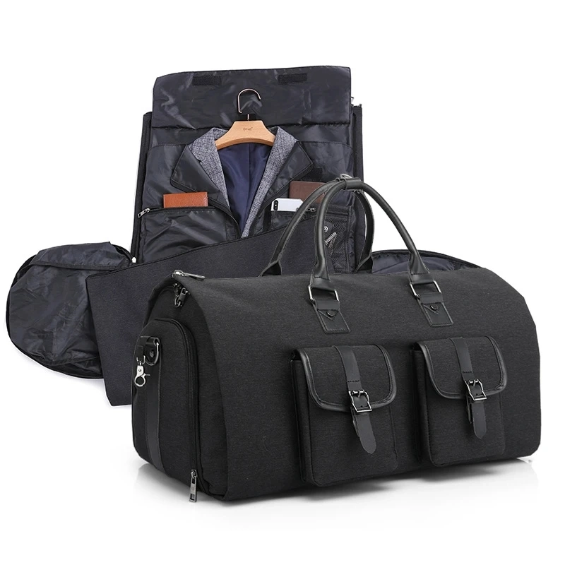 Sac de voyage pliable pour homme d'affaires avec logo personnalisé, noir, pour costumes et vêtements, sac de voyage pliable pour homme, sac fourre-tout pour ordinateur portable.