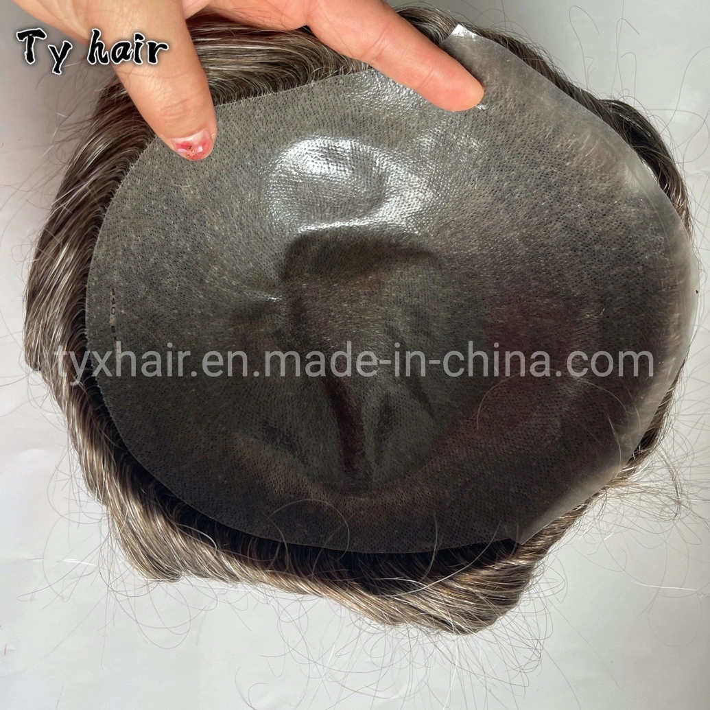 Skin Base Hair Color 4 with 40 Synthetic Single Knots Men PU Toupee Hair Replacement Unit Systems