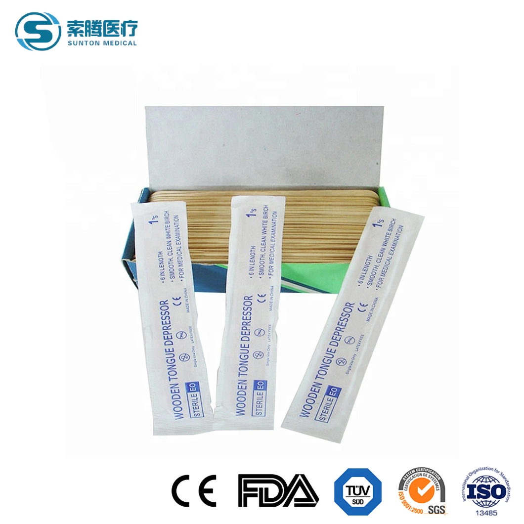 Sunton 100PCS/Box Packing Wooden Tongue Depressor China EOS Disinfecting Type Tongue Depressor Manufacturers Cheap Tongue Depressor Sterile Tongue Depressor