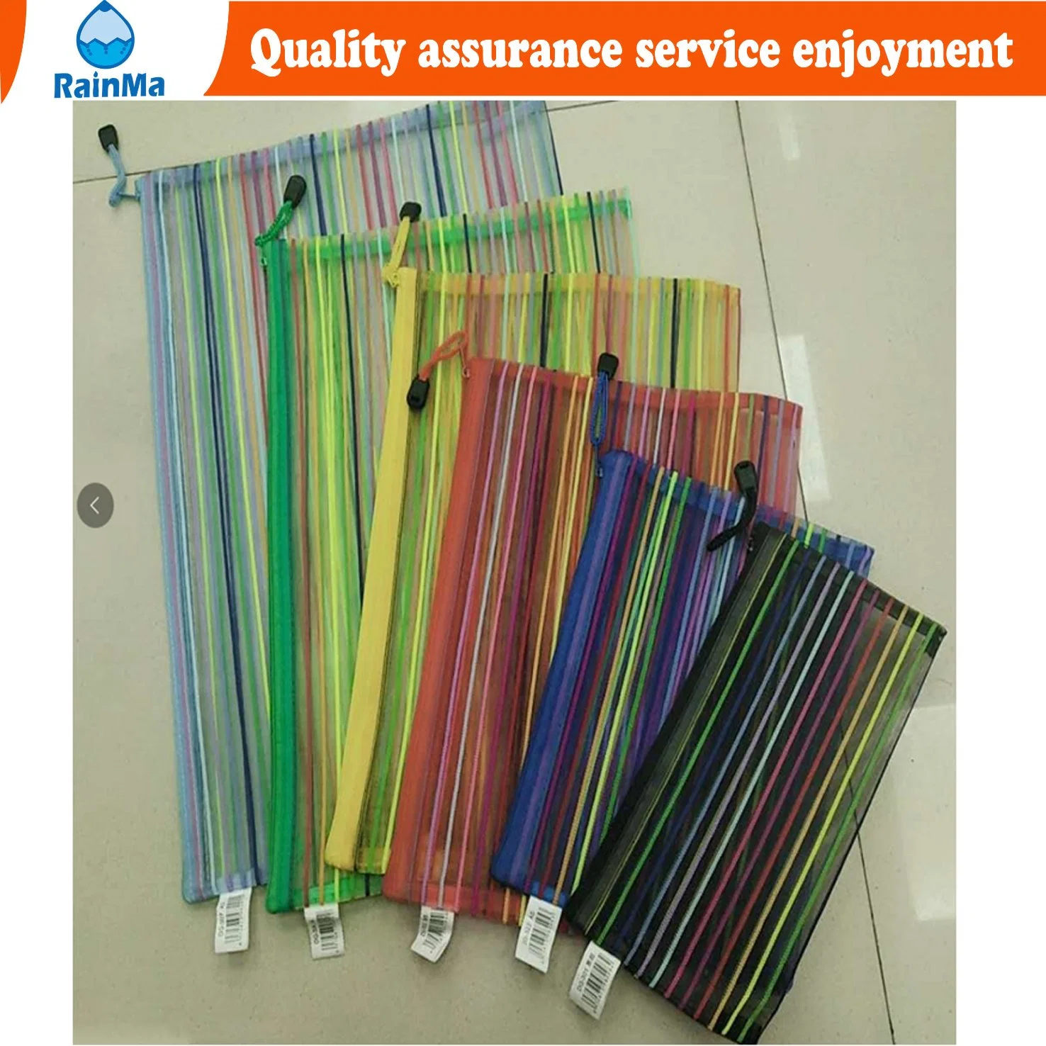 Rainbow Colors Mesh Plastic Fabric Pencil Bags with Zipper