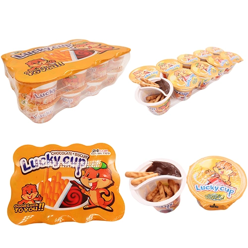 Wholesale/Supplier Hot Sell Chinese Snakes Biscuit Stick with Chocolate Milk Jam Small Cup Candy