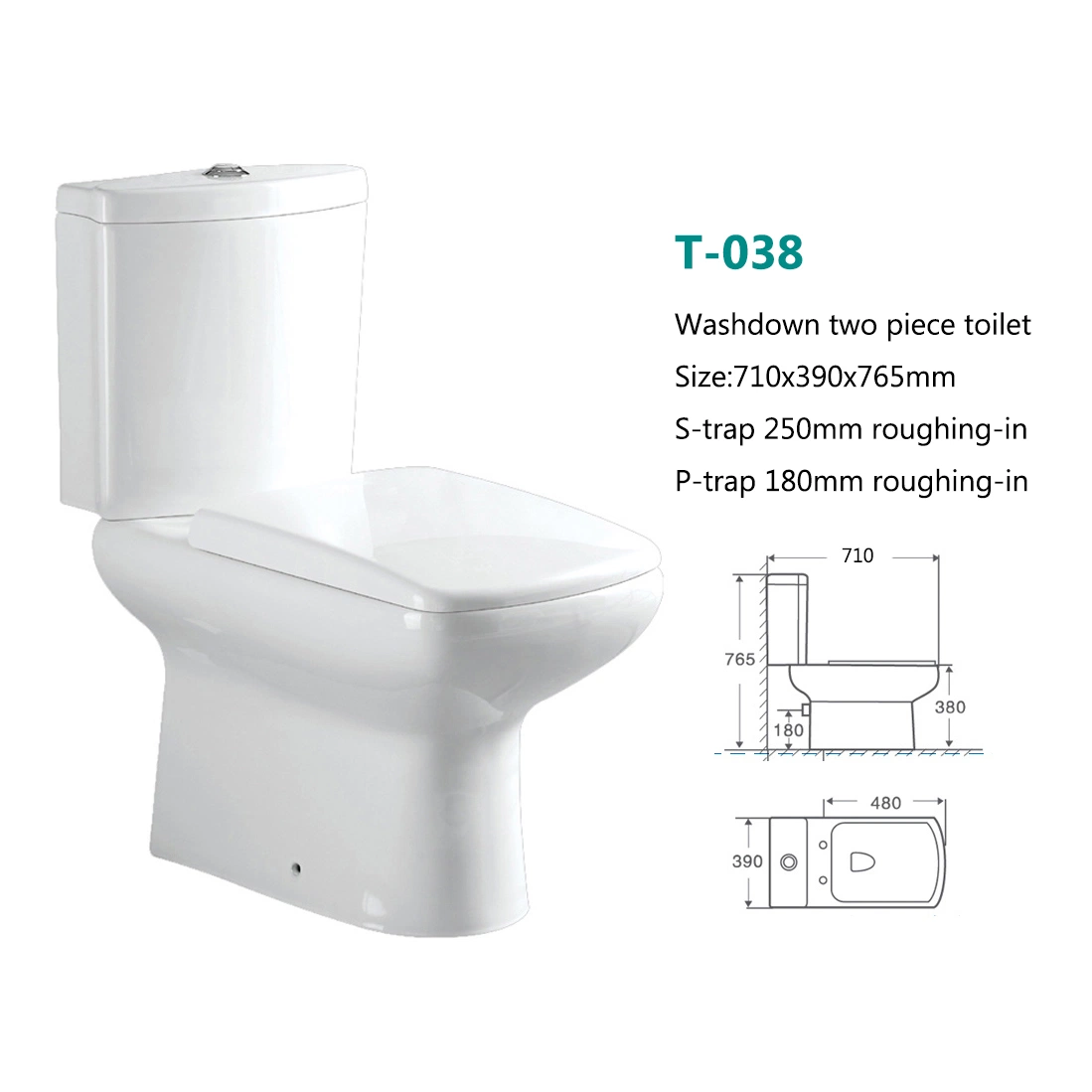 Hot Sell Israel Market Bathroom P-Trap Washdown One Piece Toilet /Rimless Flush Wall Hung Toilet