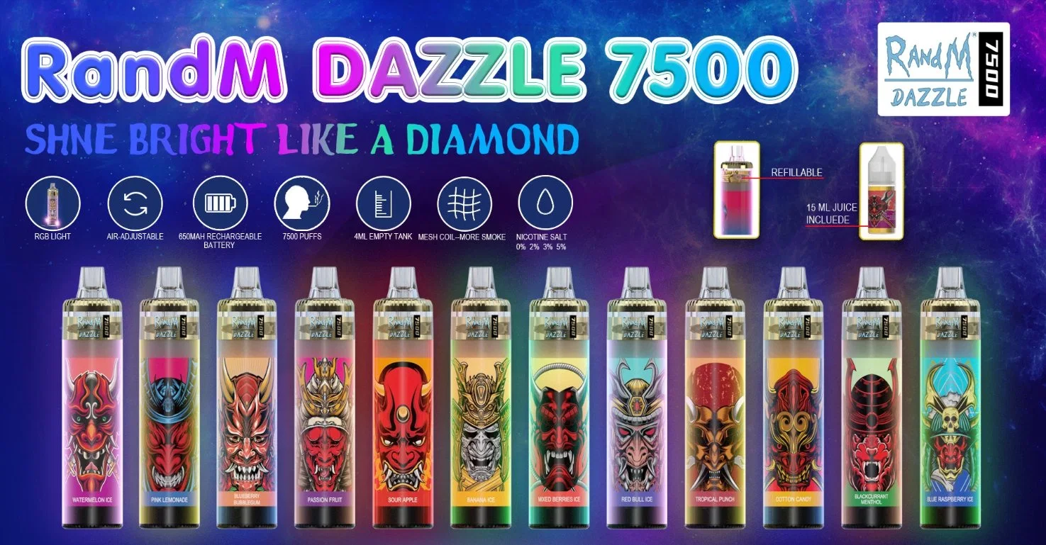 100% Original Randm Dazzle 7500 Puff Mesh Coil E-Cig PETG Refillable Tank Type-C Recharge Disposable Vapor