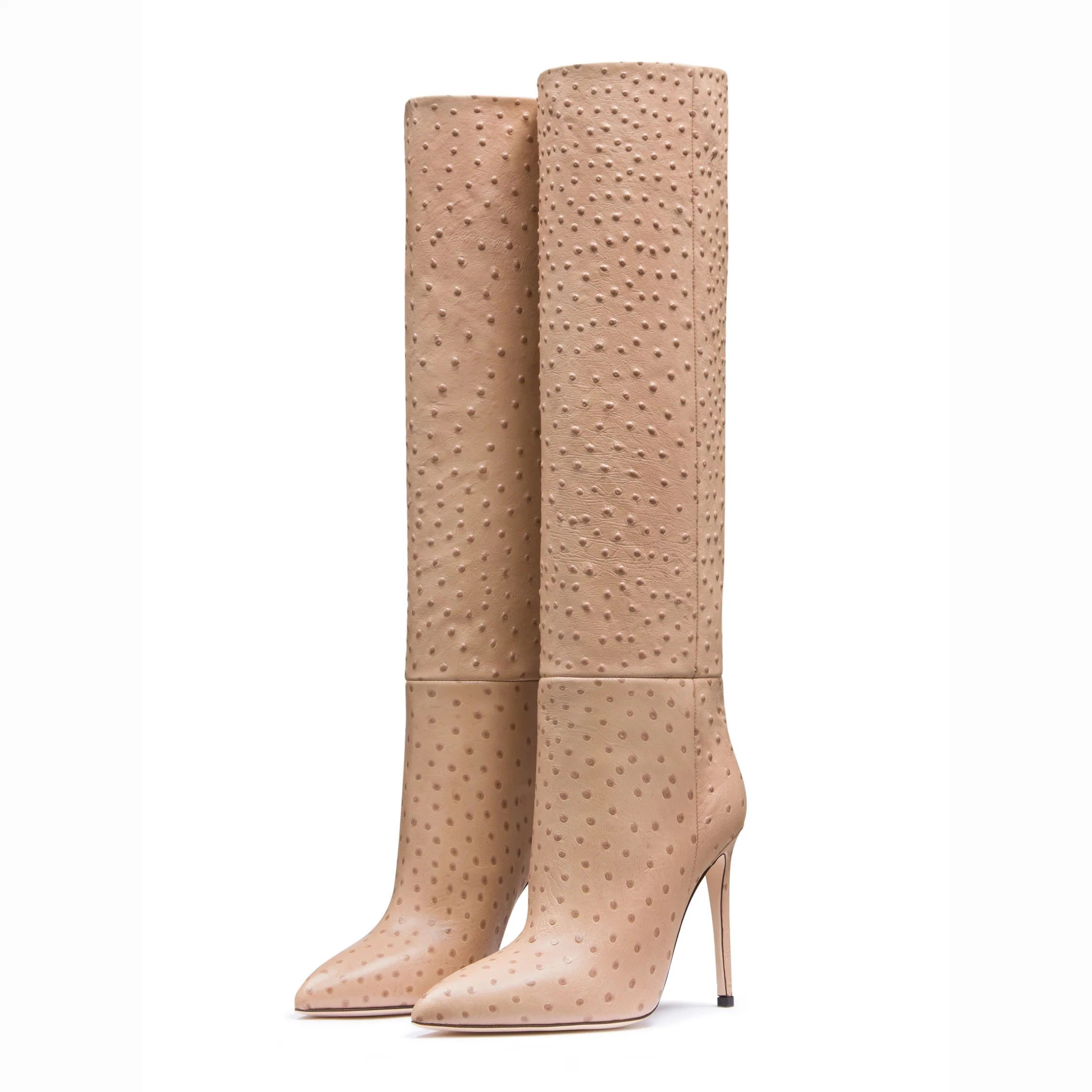 New arrivées Ostrich motif cuir Nude Bottes pour femmes