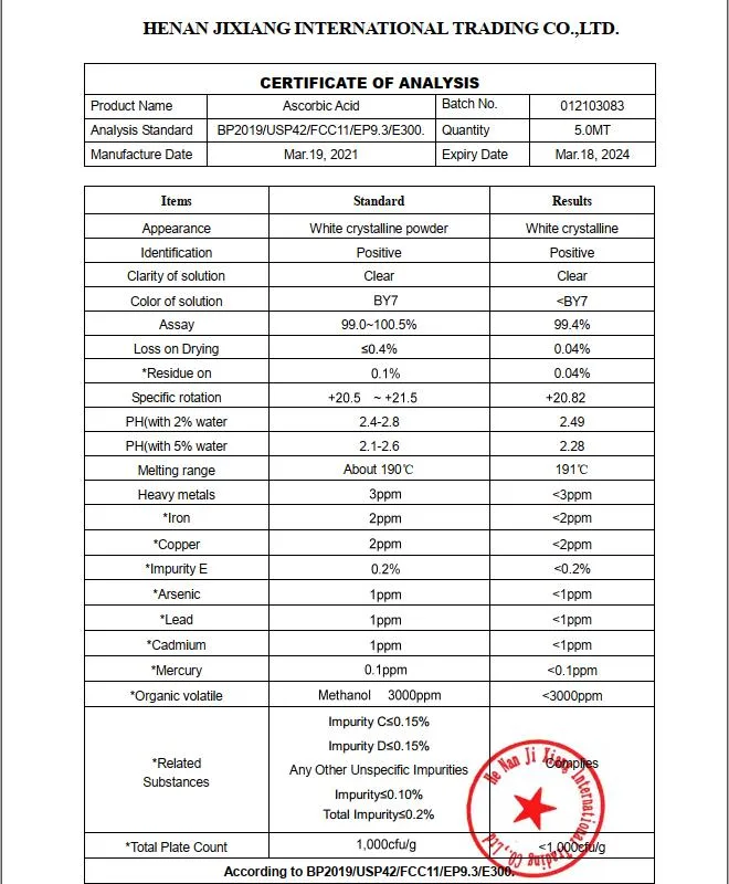 Alimentation d'usine de 98 % de la vitamine C de haute qualité de l'ascorbate de sodium