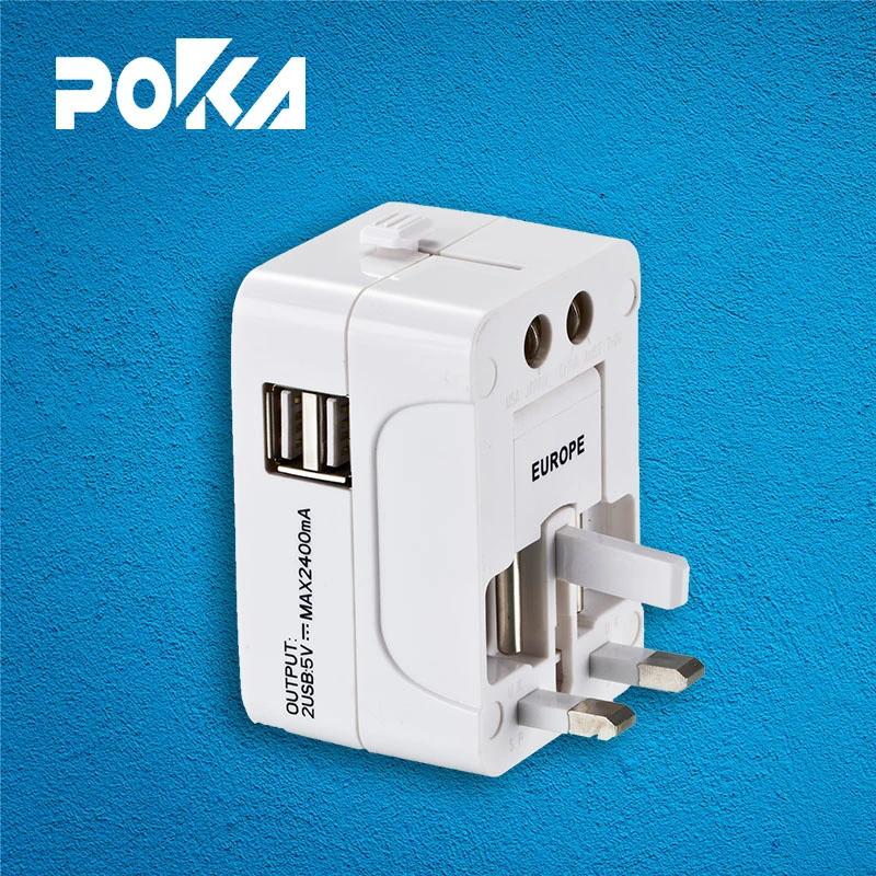 UK Us Au EU Travel Adapter with 2 USB 2.4A