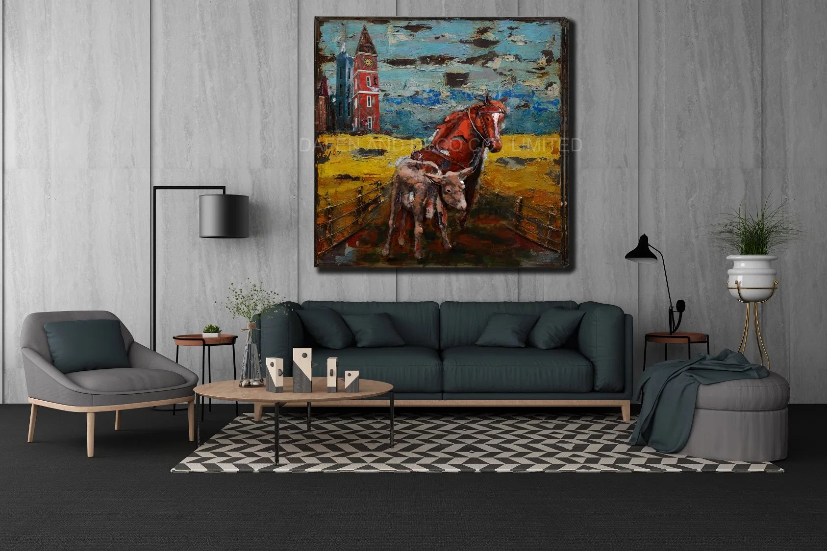 La Decoración de pared Metal Pintura Arte caballo mamá e hijo Corrida de Toros de hierro de dimensión 3D