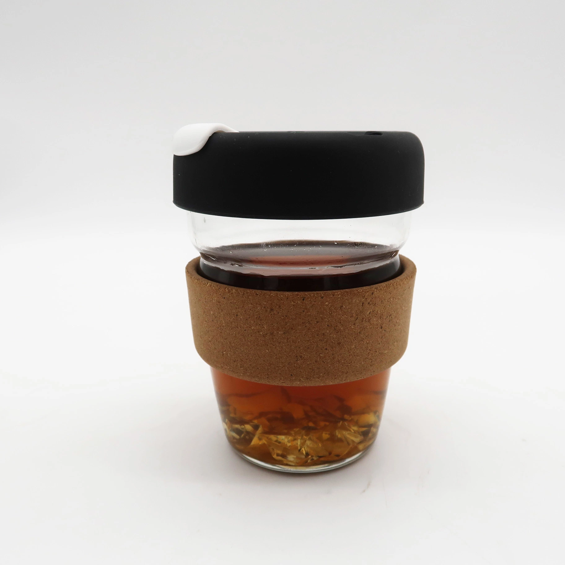 8oz 12oz 16oz Coffee Tea Milk High Borosilicate Glass Cup with Silicone Lid and Cork Sleeve