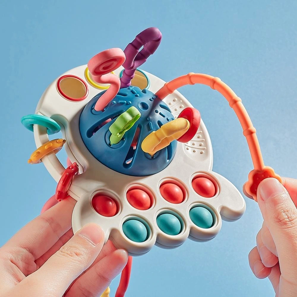 Amazon Finger Sensory Training Educational Funny Baby Soft Teether Silicone Pulling String Toy