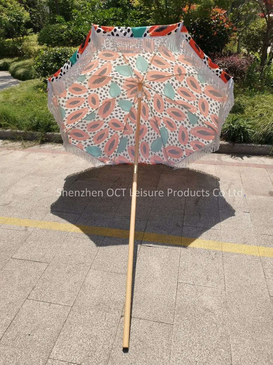 Wooden Shaft Beach Umbrella with Tassel (OCT-BU19006)