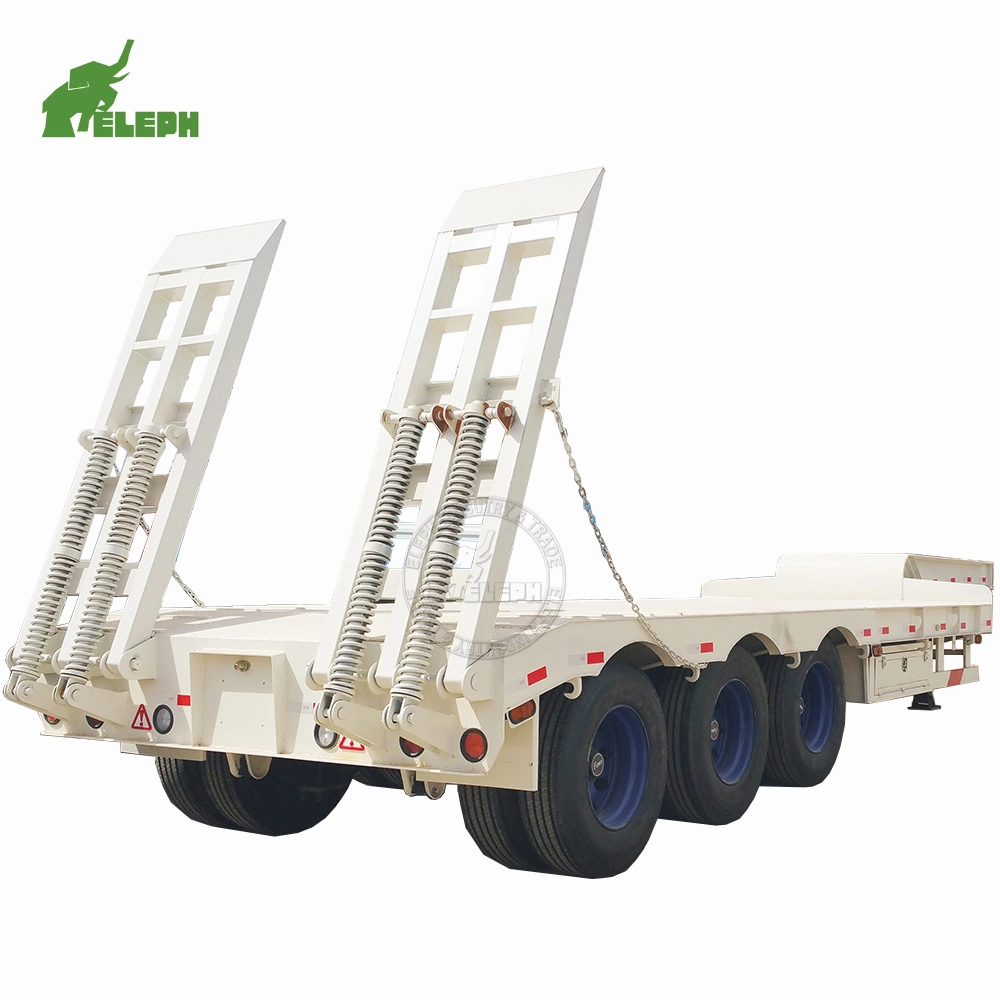 Second Hand Heavy Duty Cargo 40 FT Platform Long Excavator Transport Lowbed Semi Truck Trailer