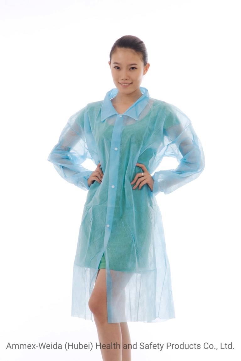 Single Use Lab Coat with Different Type Collar and Snaps Closure and with Long Sleeves Various Color