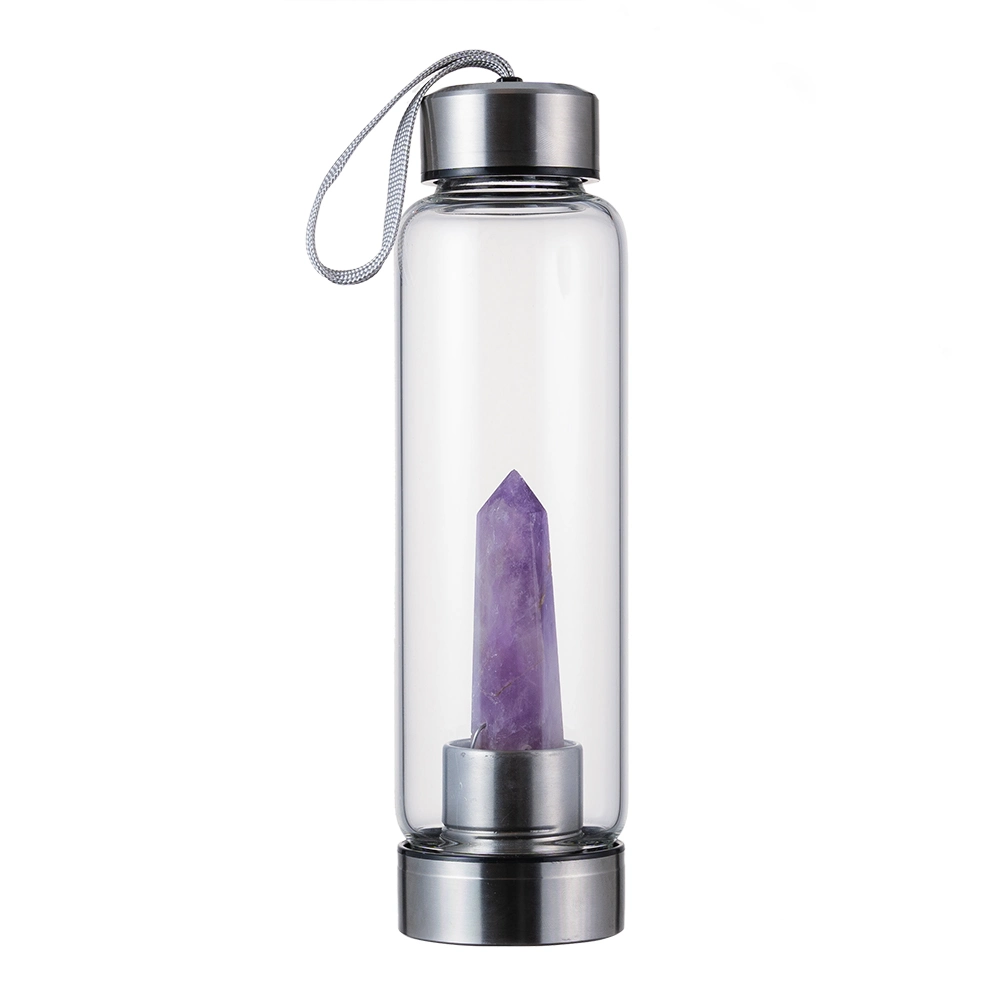 Amazon Amethyst Energy Stone Purification and Cure Glass Drinking Water Bottle with Crystal