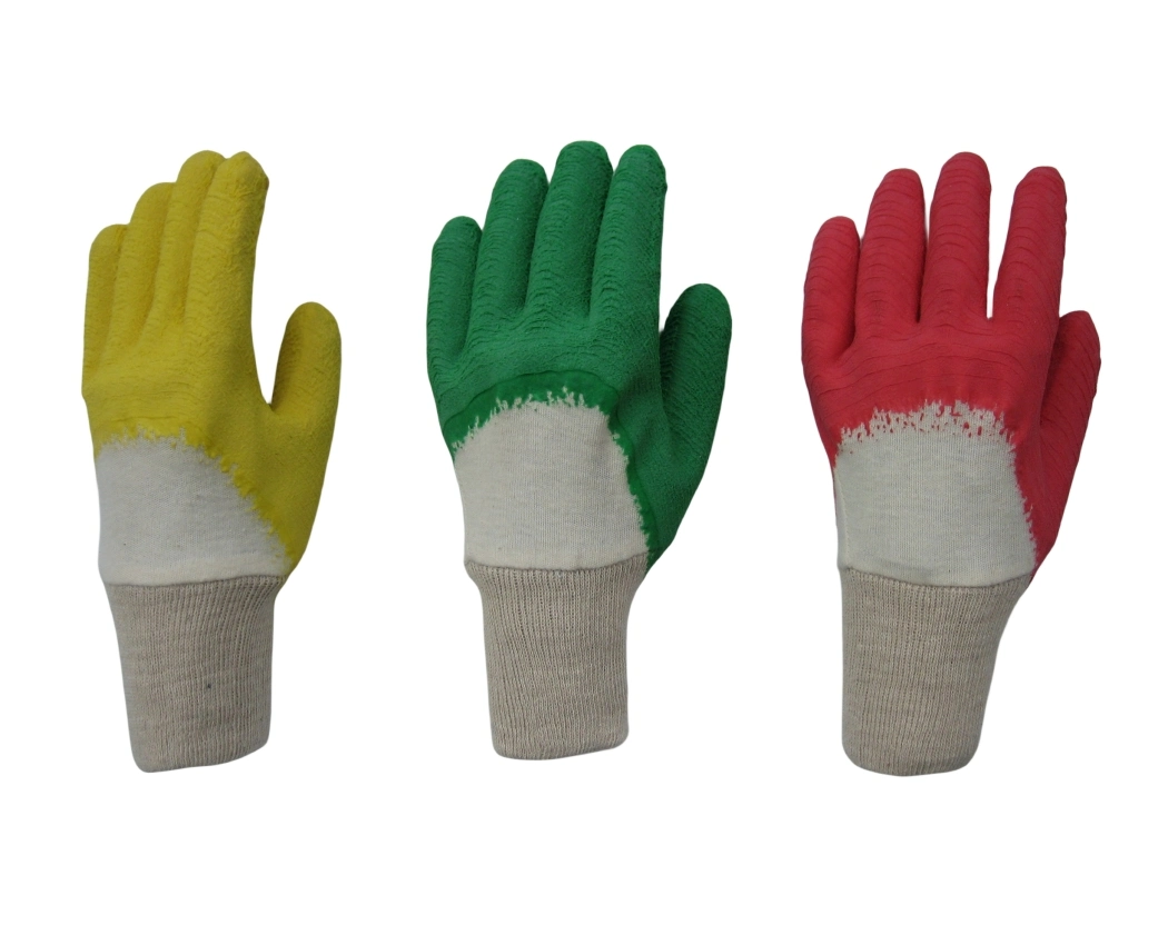 Yellow Color Economic Latex Coated Open Back Knit Wrist Work Glove