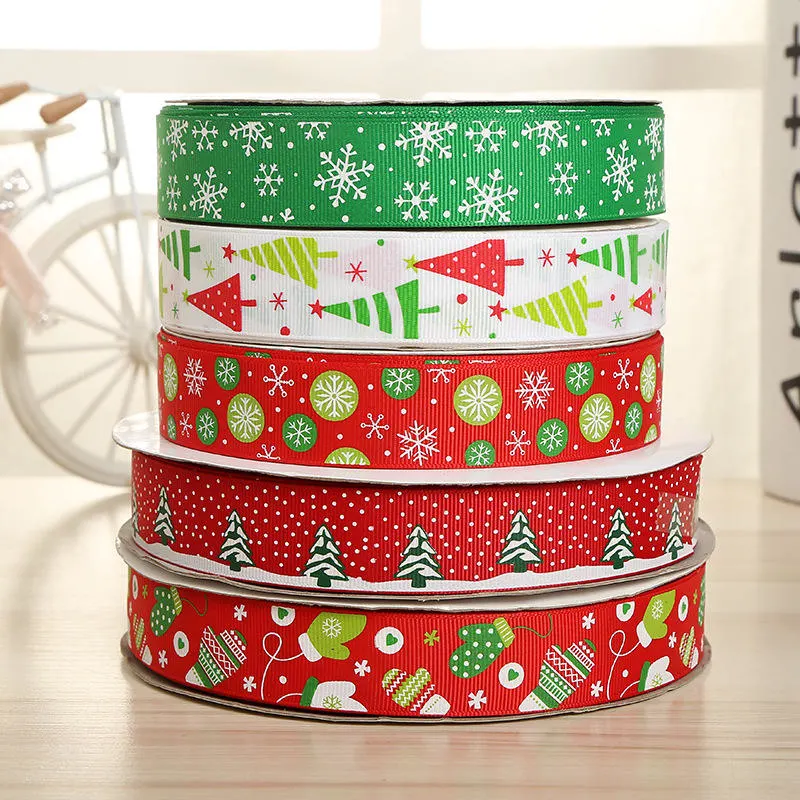 Merry Christmas Ribbon Pattern Snowflake Gingerbread Man Wired Edge Decoration Gift Packing Ribbon for Holiday Christmas Party