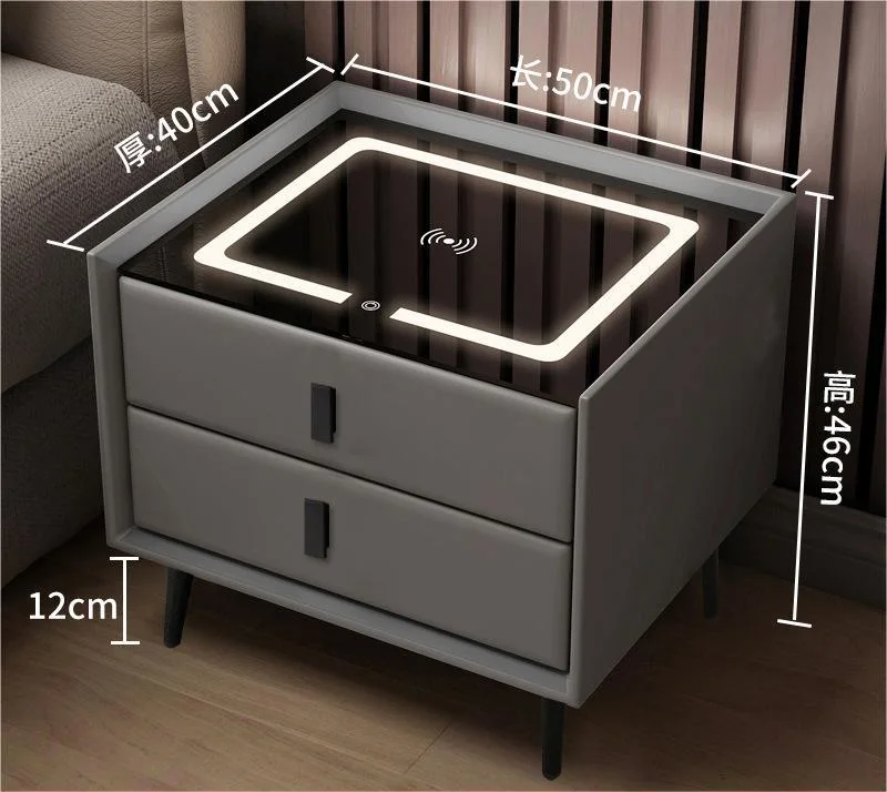 Solid Wood Light Luxury Multifunctional Storage Cabinet for Bedside Table, Minimalist Bedroom Storage, Bedside Cabinet, Wireless Charging Cabinet