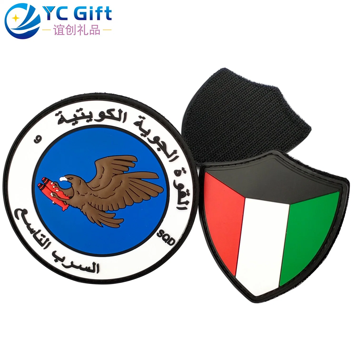 Fabrik Großhandel Custom Kuwait PVC Uniform Abzeichen Adler Flagge Bekleidung Dekoration Tactical Gear Silikon-Gummi-Etikett Druckprodukte in China