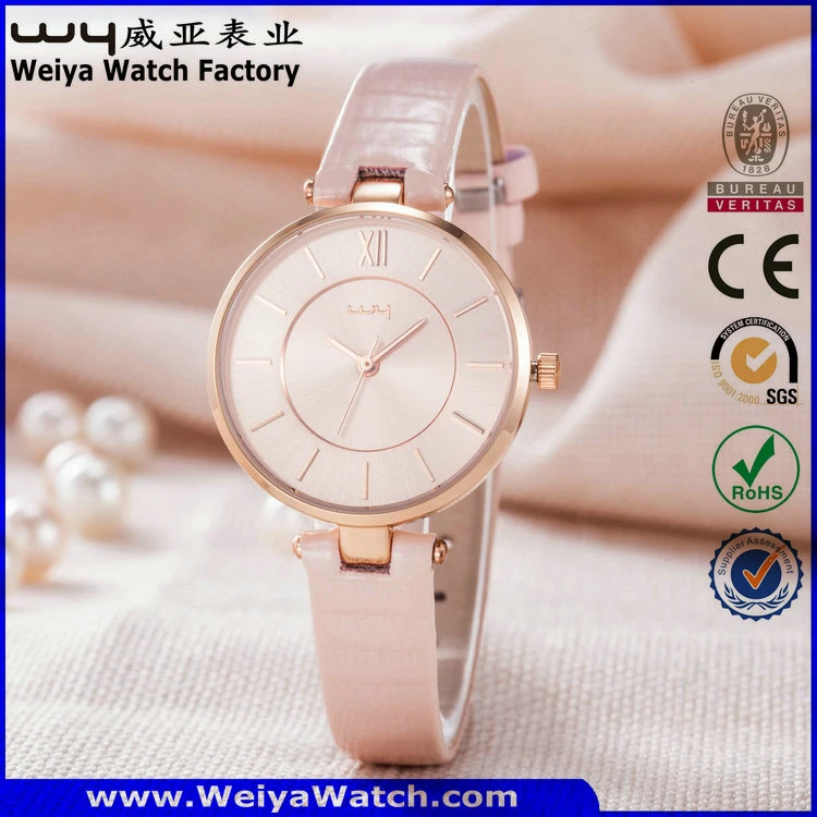 Fashion Casual Leather Strap Quartz Ladies Custom Service Watch (Wy-061D)