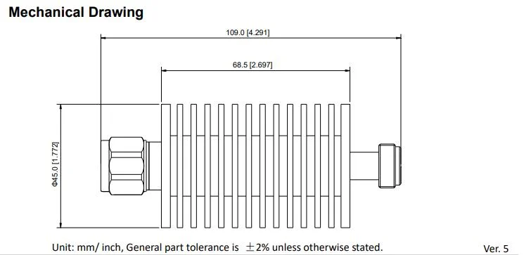 30W DC-6GHz Attenuation Value 1~30dB N Connector RF Coaxial Attenuator