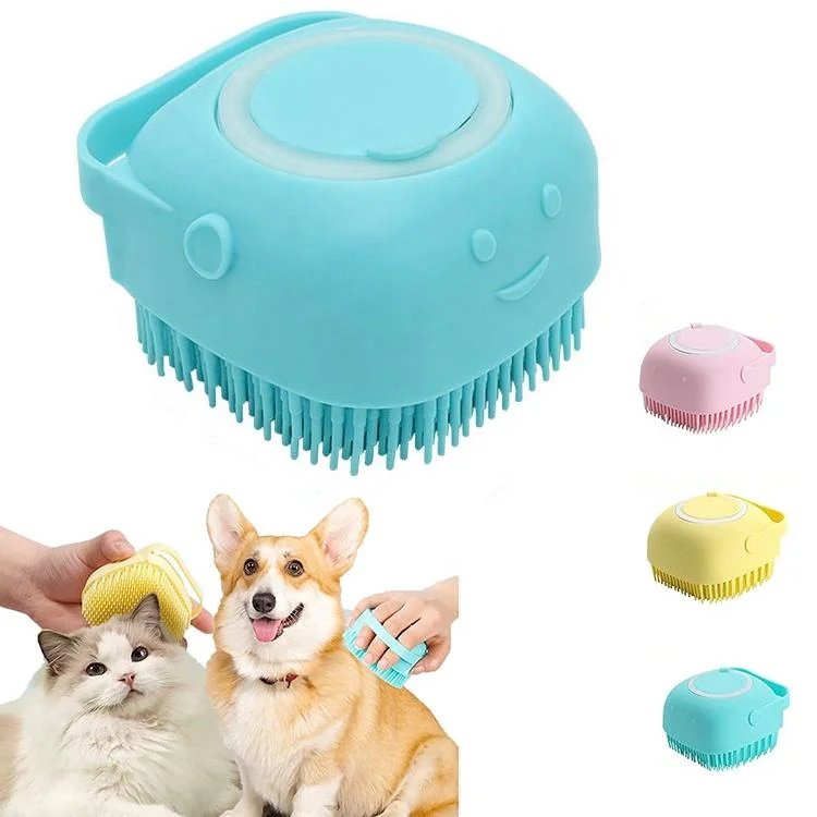 Pet Cleaning & Grooming Products Soft Silicone Shampoo Dispenser Pet Dog Cat Massage Bath Brush for Hair Dematting and Removing