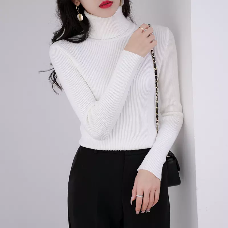 Women's Sweater Knitwear Knitted Turtleneck Pullover Ladies Solid Color Thin Long Sleeve Sweater for Women