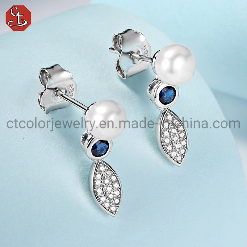 925 sterling silver Shell  Pearl Blue sapphire Jewelry Set for women