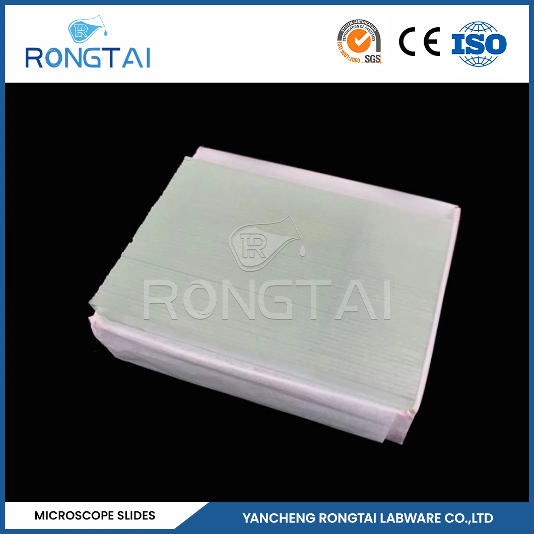 Los fabricantes de laboratorio de diapositivas Rongtai pulmón portaobjetos de microscopio China 7101 7102 7105 7109 7.107 portaobjetos de microscopio cristal protector