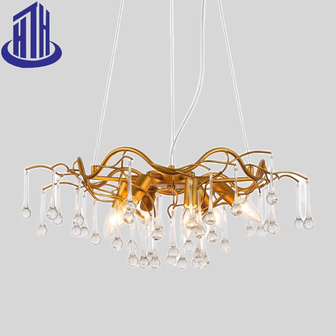 Pendant Light Luxurious Indoor Living Room Restaurant Hotel Project Decoration Water Drop Crystal Pendant Light (8898-6)