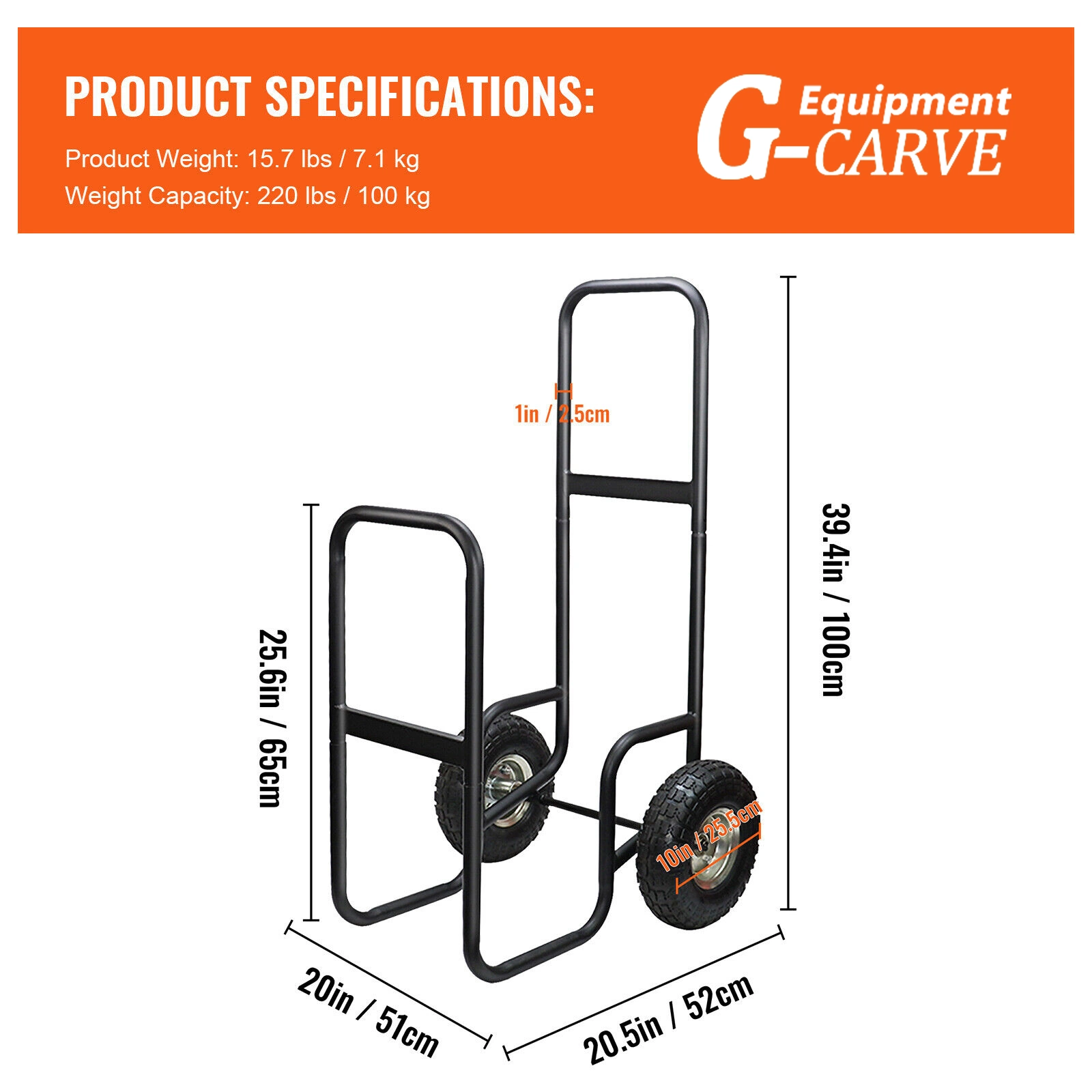 Scandia Firewood Hand Trolley with Rain Cover 60kg Capacity & Pneumatic Wheels