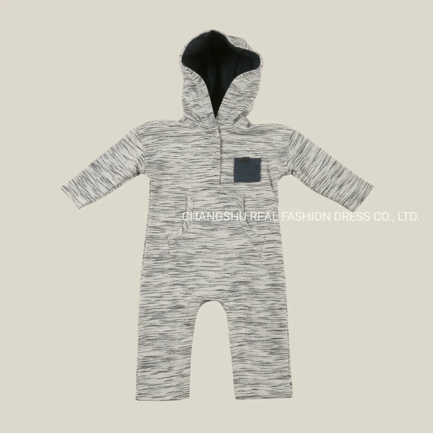 Los niños Niño ropa de bebé tejida Melange Heather Grey Romper desgaste con el capó y el forro de algodón