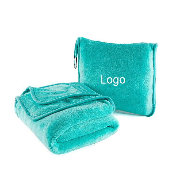 Custom Logo Hand Luggage Belt Travel Pillow Blanket Set in Pouch Airplane Sofa Fleece Throw Blanket with Bag