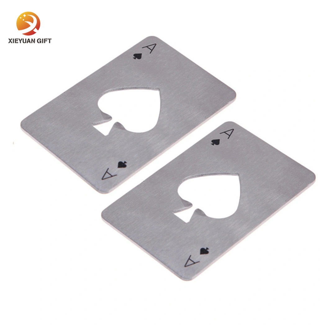 Custom Design with Brand Logo Stainless Steel Silver Plated Credit Card Poker Style Bottle Opener