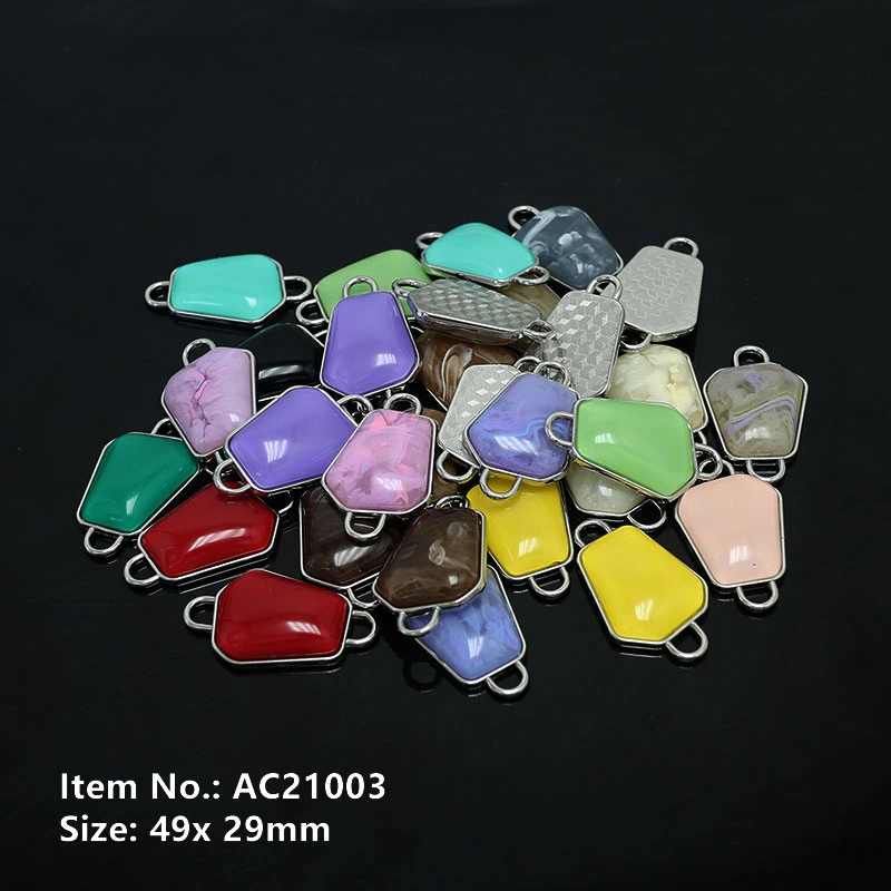 Fashion Jewelry Making Accessories Smoothly Natural Gemstone Connector Square Shape Pendant AC21003