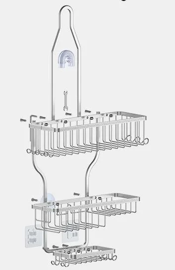 Grand argent noir résistant à la rouille pendaison étagère rack aucun métal de foret Rangement salle de bains avec douche de l'organiseur Caddy 10 crochets