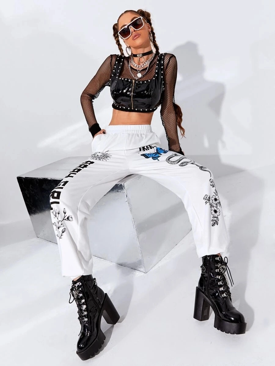 Nouvelle mode Cool Girl Style papillon et serpent pantalons de survêtement d'impression