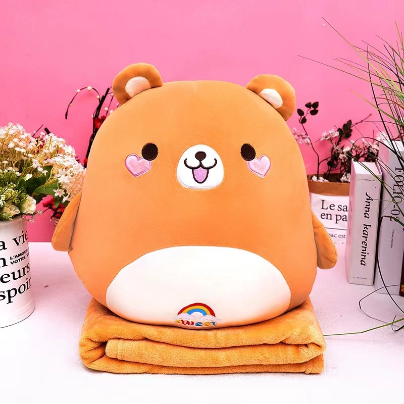 Bear Design Pillow of Blanket Plush Toy Stuffed Cartoon Character Home Decoration