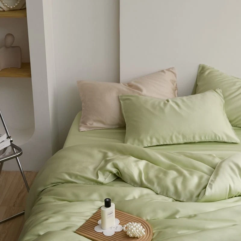 Lyocell Comforter Green Bettlaken Kingsize-Bettbezug Feste Farbe Heimtextilien mit 2 Kissen Shams Deckeln 2,4m Bettwäscheausstattung Lieferant