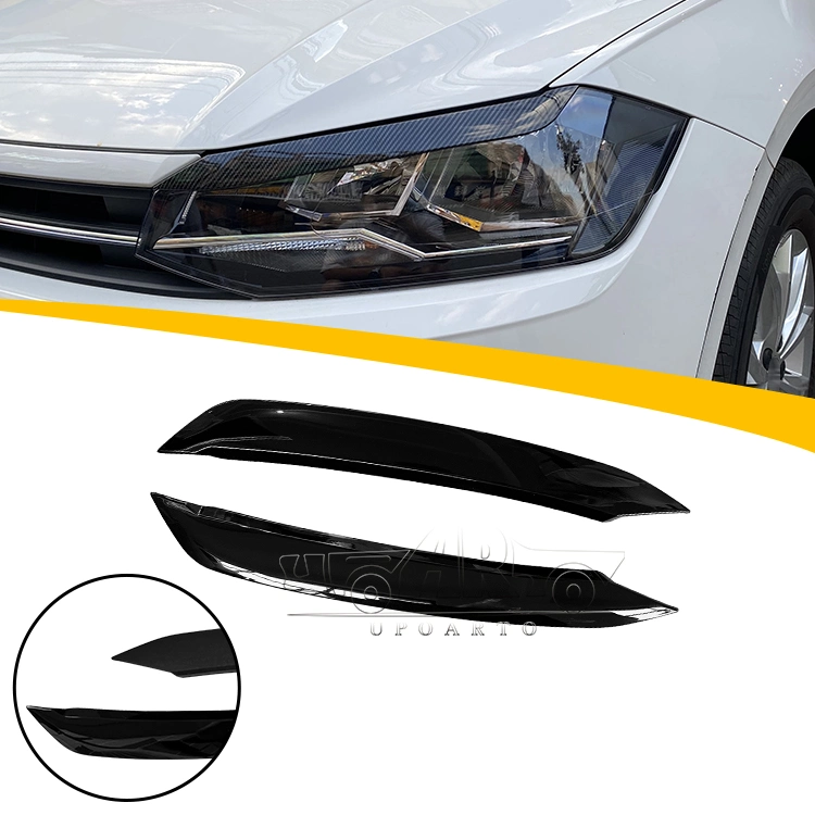 ABS Plastic Carbon Fiber 2PCS Front Headlight Lamp Eyebrow for Volkswagen Polo 2019