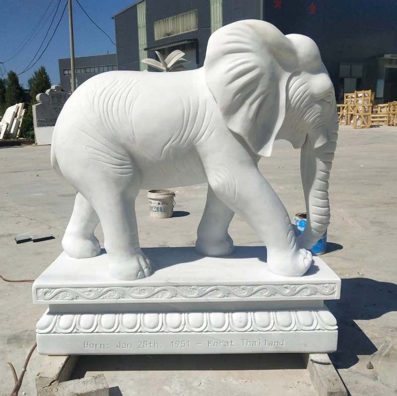 Escultura de gran tamaño personalizada mano tallada Piedra de mármol Elefante Estatua Escultura