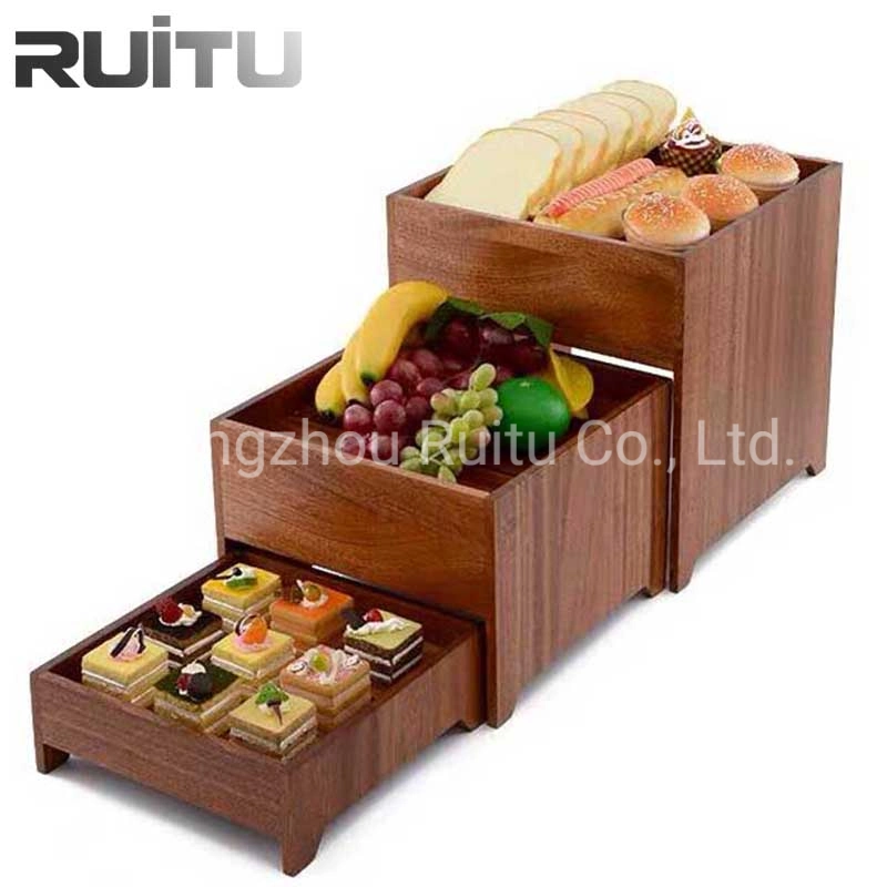 La nueva combinación de madera Soporte de pantalla Creative Hotel Grande de madera maciza Fruta Macaron Pastelería caja de Pan postre Buffet Snack Server Racks de pantalla