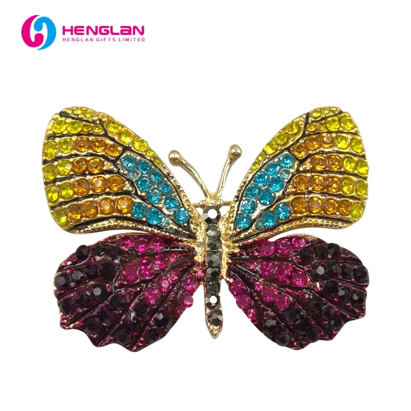 Factory Custom Made 3D Rhinestone Metal Alloy Jewelry Manufacturer Customized High quality/High cost performance Ornament Accessory Bespoke Wholesale/Supplier Fashion Pretty Butterfly Brooch