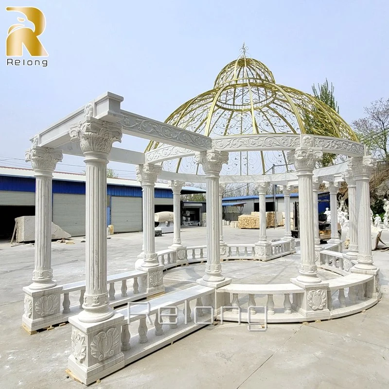 Extra Large Natural White Carved Marble European Gazebo for Park and Villa