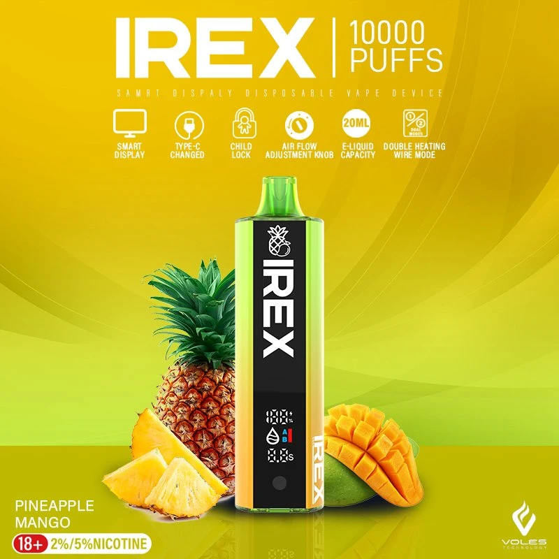 Venda a quente Jnr Shisha IREX 10000 Puffs Bar Electronic Chacendeie Pod descartável Ecig Eciliquid atomizador controlo do fluxo de ar Atacado I Vape Carregador de gancho Pen e