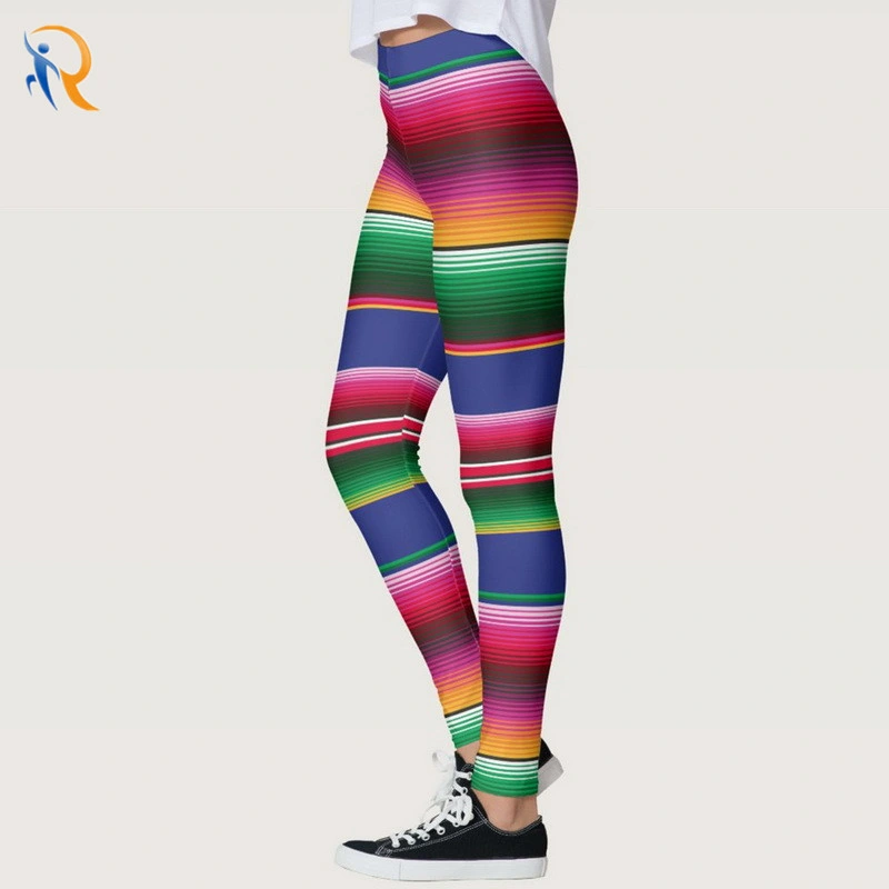 Women Fashion Sexy High Bounce Training Rainbow Line Print Leggings Fitness Exercise Yoga Pants